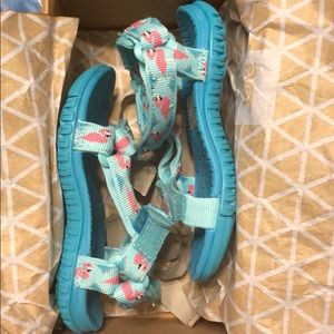 Brand New - Teva toddler 8 flamingo scuba/blue